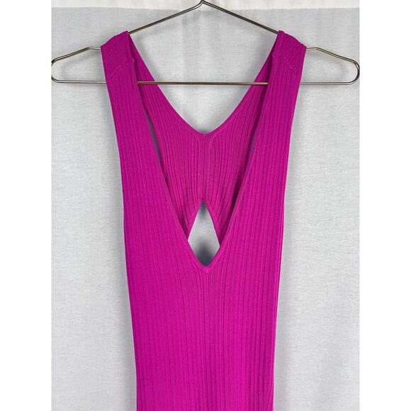 Michael Costello x Revolve Dress Variegated Rib Bodycon Midi Sexy Baddie Magenta - Picture 4 of 9